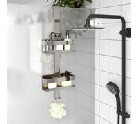Ziaphsol Lot de 2 étagères de douche suspendues en acier inoxydable brossé 304 avec crochet extérieur pour portes de douche jusqu'à 25 mm, hauteur 71 cm, 24 x 6,5 x 10 cm, espace de rangement 20 kg