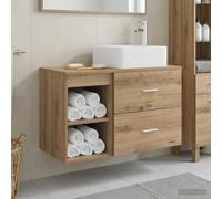Ziaphsol Lot de 2 meubles de salle de bain en bois de chêne artisanal, lavabo mural avec tiroir et étagère, peu encombrant pour salle de bain, WC d'invités, buanderie et rangement