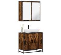 Ziaphsol Lot de 2 meubles de salle de bain en chêne fumé - Montage mural - Meuble de salle de bain - Meuble de rangement - Organiseur de salle de bain - Kit complet pour lavabo et WC