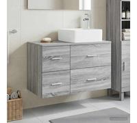 Ziaphsol Lot de 2 meubles de salle de bain gris Sonoma en bois avec lavabo, armoire et 3 tiroirs, peu encombrant, pour salle de bain et WC d'invités, grand espace de rangement pour salle de bain