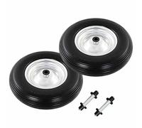 Ziaphsol Lot de 2 roues de brouette avec essieux, pneus pleins en polyuréthane massif 4,00 8 390 mm, jante en métal, roulement à rouleaux 20 mm, capacité de charge de 160 kg pour brouette, diable