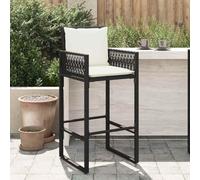 Ziaphsol Lot de 2 tabourets de bar de jardin avec coussins, en polyrotin noir, résistants aux intempéries, empilables, à dossier haut, pour balcon, terrasse, salon extérieur, confortables et stables