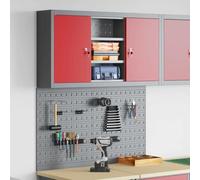 Ziaphsol Lot de 3 armoires à outils murales en acier revêtu par pulvérisation rouge 100 x 20 x 115 cm avec 2 panneaux perforés, 4 serrures à encastrer pour atelier, garage, intérieur