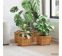 Ziaphsol Lot de 3 paniers de pots de fleurs en rotin Kubu marron naturel avec doublure intérieure imperméable, rectangulaires, pour décoration et rangement de plantes, 77,5 x 30 x 24,5 cm