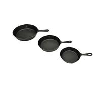 Ziaphsol Lot de 3 poêles à steak en fonte avec poêle à gril de 17, 21 et 27 cm pour induction électrique, gaz, céramique, halogène, combustible solide et barbecue, pour steaks, saucisses et rôtis