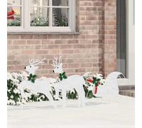 Ziaphsol Lot de 3 rennes LED en tissu blanc froid - Décoration lumineuse USB avec traîneau - 43 x 18 x 66 cm - Pour décoration de Noël intérieure et extérieure protégée - Look art déco festif
