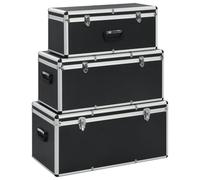 Ziaphsol Lot de 3 valises de rangement noires en aluminium ABS bois, tailles S, M, L, pour atelier, montage, transport, avec fermeture à pression et poignée de transport, système de rangement