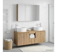 Ziaphsol Lot de 4 armoires de salle de bain en chêne Artisan - Meuble mural avec éclairage miroir et beaucoup d'espace de rangement pour salle de bain, couloir ou cuisine