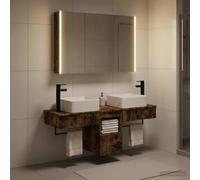 Ziaphsol Lot de 4 armoires de salle de bain en chêne fumé avec éclairage LED, montage mural, résistant à l'humidité, meubles modernes pour salle de bain et couloir