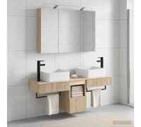 Ziaphsol Lot de 4 armoires de salle de bain en chêne Sonoma - 100 x 14,5 x 70 cm - Meuble mural avec espace de rangement - Éclairage miroir intégré - Design moderne pour salle de bain, couloir ou