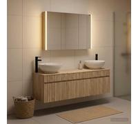 Ziaphsol Lot de 4 armoires de salle de bain en chêne Sonoma - 103,5 x 15,5 x 70 cm - Meuble mural avec éclairage miroir pour une conception de salle de bain fonctionnelle et suffisamment d'espace de