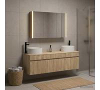Ziaphsol Lot de 4 armoires de salle de bain en chêne Sonoma avec miroir LED - Montage mural - Meuble de rangement moderne pour salle de bain - En bois - 103,5 x 15,5 x 70 cm - Résistant à l'humidité