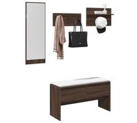 Ziaphsol Lot de 4 garde-robes aspect chêne marron - Banc de couloir avec banc à chaussures, tiroirs, miroir, 6 crochets pour entrée et espace de rangement