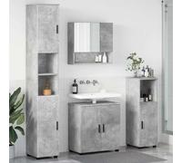 Ziaphsol Lot de 4 meubles de salle de bain en béton gris en bois et métal avec miroir, montage mural, peu encombrant, 8 portes à charnières, espace de rangement pour toilettes d'invités et buanderie