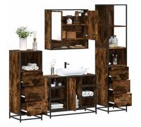 Ziaphsol Lot de 4 meubles de salle de bain en chêne fumé - Meuble de salle de bain - Meuble de rangement - Montage mural - Armoire haute - Ensemble complet pour salle de bain et WC d'invités