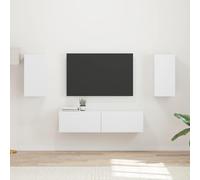 Ziaphsol Lot de 4 meubles TV en bois blanc pour salon, meuble TV, buffet bas avec gestion des câbles et espace de rangement pour appareils multimédias, rack HiFi, commode, mur de salon, armoire basse