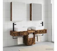 Ziaphsol Lot de 5 armoires de salle de bain en chêne fumé - 53 x 15,5 x 70 cm - Montage mural - Meuble de rangement avec lumières LED - Pour salle de bain moderne