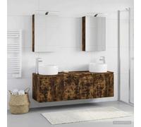 Ziaphsol Lot de 5 armoires de salle de bain en chêne fumé avec lampe miroir LED intégrée, montage mural, meubles de salle de bain modernes pour rangement et rangement