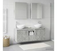 Ziaphsol Lot de 5 armoires de salle de bain gris béton 53 x 15,5 x 70 cm avec éclairage LED, matériau en bois résistant à l'humidité, montage mural, beaucoup d'espace de rangement, design moderne