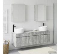 Ziaphsol Lot de 5 armoires de salle de bain - Gris béton - 53 x 15,5 x 70 cm - En bois - Montage mural avec miroirs LED pour salle de bain moderne - Grand espace de rangement - Durable - Résistant à