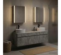 Ziaphsol Lot de 5 armoires de salle de bain - Gris béton - 53 x 15,5 x 70 cm - Meuble mural avec éclairage LED - Espace de rangement spacieux - Design moderne
