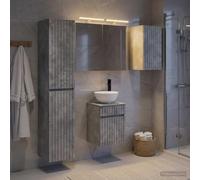 Ziaphsol Lot de 5 armoires de salle de bain modernes gris béton avec montage mural, espace de rangement, armoires à miroir LED pour intérieur, ameublement fonctionnel pour salle de bain et couloir