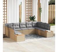 Ziaphsol Lot de 5 canapés de jardin modulaires en polyrotin avec coussins - Beige et gris clair - Salon de jardin - Canapé de terrasse - Canapé d'extérieur - Canapé d'angle - Lit de relaxation