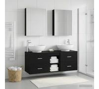 Ziaphsol Lot de 5 meubles de salle de bain en bois de chêne noir et verre avec éclairage LED, montage mural, espace de rangement, ameublement moderne pour salle de bain et couloir