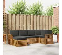 Ziaphsol Lot de 6 canapés d'angle avec coussins en bois d'acacia massif naturel et anthracite, ensemble de meubles de jardin avec design à lattes, salon modulaire pour terrasse et salon