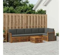 Ziaphsol Lot de 6 canapés d'angle avec coussins en bois d'acacia massif naturel et anthracite, table et salon pour terrasse, jardin et salon, design moderne à lattes, coussins amovibles
