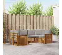 Ziaphsol Lot de 6 canapés d'angle avec coussins en bois d'acacia massif naturel gris clair avec design à lattes modulables pour terrasse, jardin, salon, confortable et durable