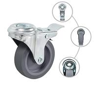 Ziaphsol Lot de 8 roulettes pivotantes avec trou dorsal 75 mm, TPR gris, fer avec revêtement zinc, M10, 45 kg par roue, 4 avec frein pour établi, chariot, atelier et logistique