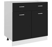 Ziaphsol Lyon Meuble bas à tiroirs noir en bois 80 x 46 x 81,5 cm avec tiroir et étagère, autonome pour cuisine, salle à manger, garde-manger, espace de rangement pratique et rangement