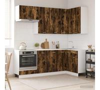 Ziaphsol Meuble de cuisine Lyon 8 pièces avec matériau en bois de chêne fumé - Rangement polyvalent pour cuisine, salle à manger, garde-manger, vitrine, buffet, meuble haut et bas