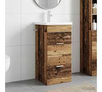 Ziaphsol Meuble de Salle de Bain avec lavabo en Bois Ancien, Armoire de Rangement avec tiroirs, Colonne Murale, Miroir, Robinet et Siphon, idéal pour Espace intérieur Moderne et Pratique