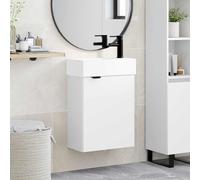 Ziaphsol Meuble de Salle de Bain avec lavabo en céramique Blanc 45,5 x 22,5 x 84 cm, Armoire Murale avec Robinet mélangeur Noir, Rangement organisé pour Toilette et WC