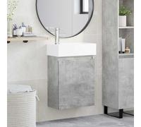 Ziaphsol Meuble de salle de bain avec lavabo, lavabo en céramique et mitigeur gris béton, montage mural, 45,5 x 22,5 x 84 cm, peu encombrant, pour salle de bain et WC d'invités