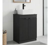 Ziaphsol Meuble de Salle de Bain avec lavabo Noir 54 x 35 x 83 cm, Armoire de Rangement avec Portes encastrées, étagères fonctionnelles, Siphon Inclus, idéal pour aménagement Mural ou Sol