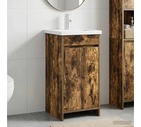 Ziaphsol Meuble de Salle de Bain avec lavabo Vasque en Bois d'ingénierie Chêne fumé 42 x 40 x 84,5 cm avec Armoire, étagère, Porte, tiroirs, Miroir, Robinet et Siphon pour intérieur