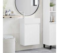 Ziaphsol Meuble de Salle de Bain Blanc avec Robinet mélangeur, lavabo en céramique, Armoire Murale, Rangement tiroir, Porte réversible, Dimensions 45,5 x 25,5 x 84 cm pour intérieur
