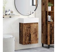 Ziaphsol Meuble de Salle de Bain en Bois Ancien avec lavabo en céramique Robinet mélangeur Porte réversible Rangement Mural pour Salle Bain Moderne