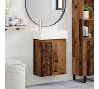 Ziaphsol Meuble de Salle de Bain en Bois Ancien avec lavabo en céramique Robinet mélangeur Rangement Mural Porte réversible pour Espace intérieur