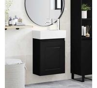 Ziaphsol Meuble de Salle de Bain Mural avec Robinet Noir 45,5 x 22,5 x 84 cm en Bois reconstitué et céramique, avec Porte réversible, Rangement, évacuation à Poussoir, idéal pour Espace intérieur
