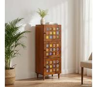 Ziaphsol Meuble haut avec porte en noyer 40 x 33 x 110 cm en bois de manguier massif, 3 portes à charnières, espace de rangement pour salon, salle à manger, buffet TV