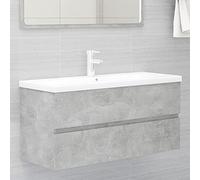Ziaphsol Meuble sous lavabo avec bac encastré, gris béton, 100 x 38,5 x 45 cm, 1 tiroir, lavabo en céramique avec trop-plein, pour salle de bain et WC d'invités