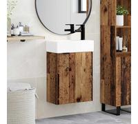 Ziaphsol Meuble sous lavabo de salle de bain en bois vieilli avec lavabo en céramique, mitigeur de salle de bain noir et bonde push 45,5 x 22,5 x 84 cm, montage mural pour organiser la salle de bain
