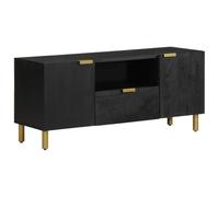 Ziaphsol Meuble TV bas noir en bois 105 x 33 x 46 cm avec 2 portes, support multimédia pour appareils TV, gestion des câbles, espace de rangement pour salon et chambre à coucher, home cinéma