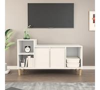 Ziaphsol Meuble TV Blanc 100x35x55 cm en Bois d'ingénierie avec Espace de Rangement pour Salon séjour Chambre Bureau Support écran et Compartiments pour appareils multimédia