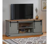 Ziaphsol Meuble TV Halden Gris en Bois de pin Massif avec Portes coulissantes, Espace de Rangement Pratique pour Salon, Chambre ou Bureau, Support écran, Design Robuste et Fonctionnel