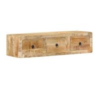 Ziaphsol Meuble TV mural en bois massif de manguier brut - 100 x 32 x 25 cm - Avec 3 tiroirs pour montage mural - Meuble TV bas pour rangement et rangement du salon